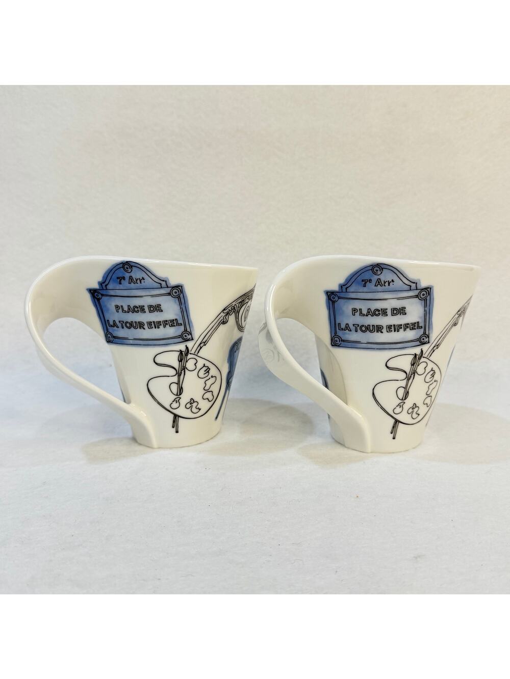Villeroy & Boch Set of Two Paris Theme New Wave Caffe Mugs Twist Handle 10 oz